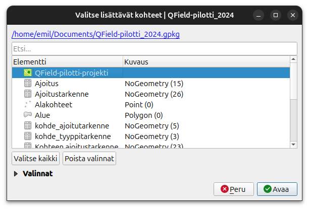 Projektin avaaminen GeoPackagesta